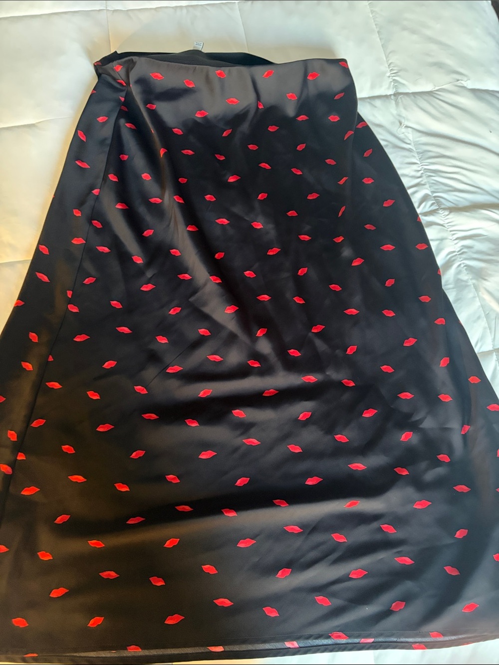 a new day Black A-Line Skirt with Red Lip Print
